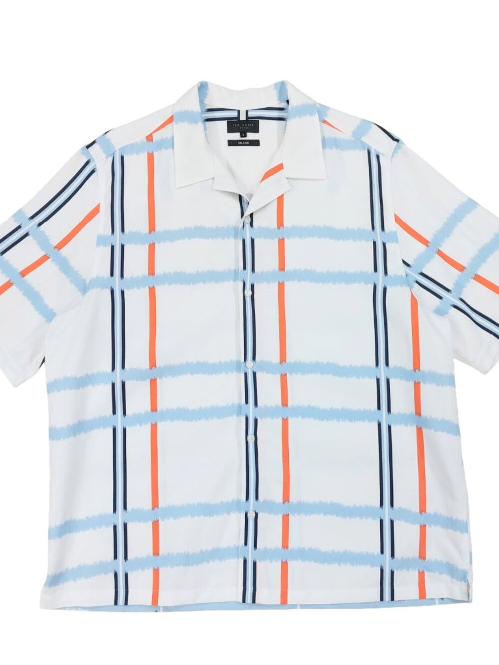 Ted Baker Gardon Shirt Mens Sz 5/XL, Relaxed Fit, White Plaid, Lyocell Linen